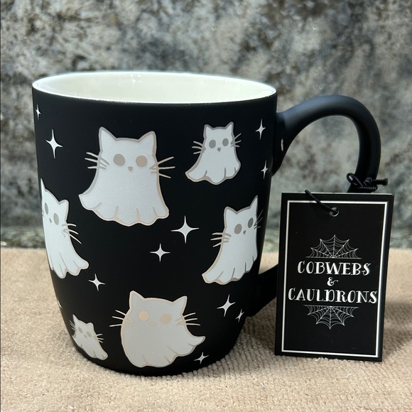 NWT Cobwebs & Cauldrons Ghost Cat Soft Touch Mug - Picture 1 of 4